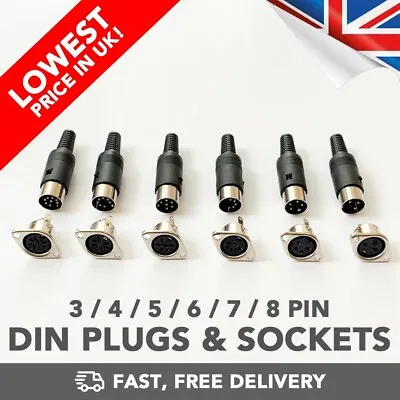 £4.19 • Buy DIN Connectors & Sockets (Male/Female) 3/4/5/6/7/8/13 Pin- UK Stock - Low Prices