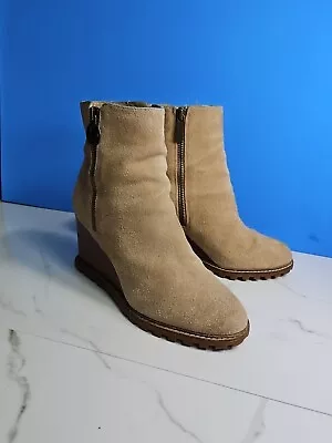 Michael Kors Beige Leather Zipper Up 3.3  Heels Wedge Flatfoam Ankle Boots 8M • $29.60