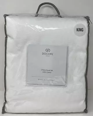 Docofil Portugal Cotton Matelasse Chevron 3 Pc KING Duvet Cover & Shams ~ White • $79.95