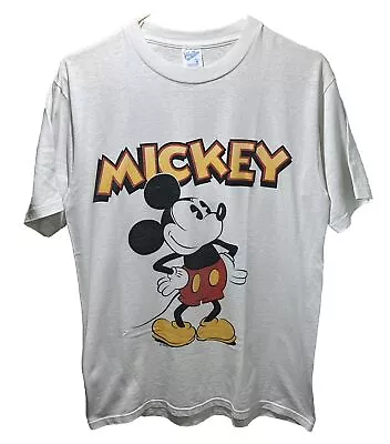 Rare Vintage Disney Velva Sheen Mickey Mouse T-Shirt Medium White - Made In USA • $35