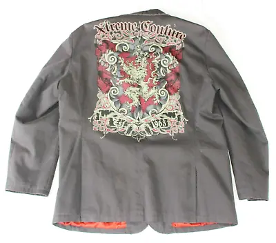 XTREME COUTURE Blazer Sport Jacket Men LARGE L 44-46 Gray Lion Crest AFFLICTION • $71.99