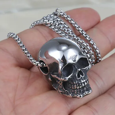 Gothic Mens Biker Skull Charm Pendant Necklace Men Stainless Steel Chain Silver • $9.95