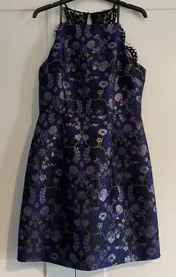 Beautiful Jacquard Oriental Oasis Blue And Black Lace Dress UK Size 10 • £12.99