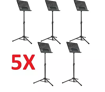 Five Tripod Orchestral Music Stand Perforated Black Heavy Duty Metal Adjustable • $115.34