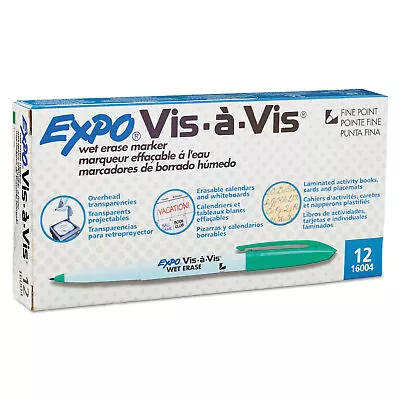 EXPO Vis-à-Vis Wet-Erase Marker Fine Point Green Dozen 16004 • $15.97