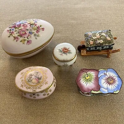 Vintage Lot Of 5 Jewelry Trinket Boxes Various Sizes- 4 Porcelain 1 Cloisonné • $30