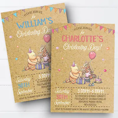 Personalised Winnie The Pooh Christening Invitations Baptism Naming Day Card X10 • £8.31