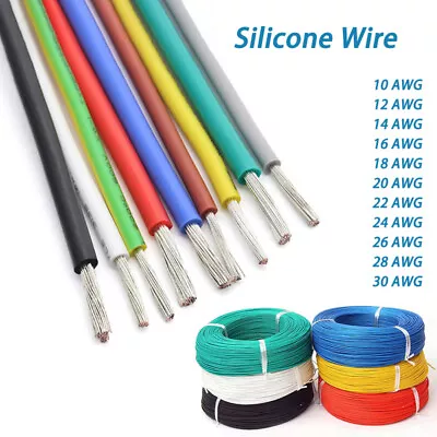 Flexible Silicone Wire Cable 10/12/14/16/18/20/22/24/26/28/30 AWG Many Colours • $3.07