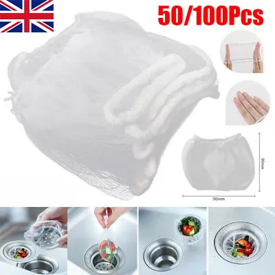 50-100pcs Disposable Sink Strainer Filter Net Kitchen Bathroom Garbage Mesh Bag • £3.53