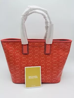 Michael Kors Jodie Small Logo Jacquard Tote Bag Grapefruit 35H1T2JT1C Authentic • $44.24