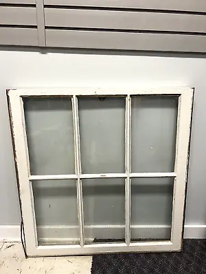 Vintage Wood Window Sash 6 Pane GLASS Picture Frame Chic White Antique Salvage F • $39.99