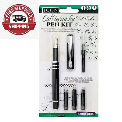 Hand Writing Pens Calligraphy Fountain Pen Set Steel With 3 Ink Cartridge • £4.99