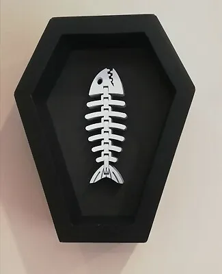 £14 • Buy Handmade Mini Black Coffin Display With Funky Fish Skeleton