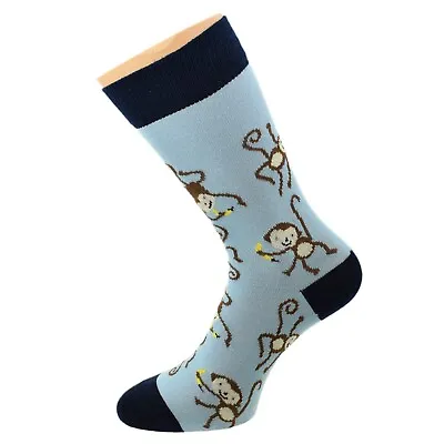 £4.99 • Buy Cheeky Monkey And Banana Design Blue And Navy Woven Ladies Socks