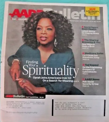 AARP Bulletin OPRAH WINFREY FINDING YOUR SPIRITUALITY OCT.2015 + Memory Quiz • $5.99