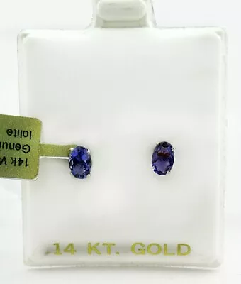 GENUINE 1.28 Cts IOLITE EARRINGS 14K WHITE GOLD - Made In USA - FREE APPRAISAL  • £0.78