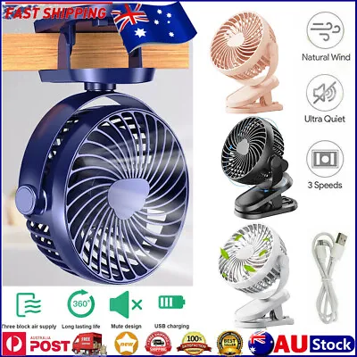 $7.09 • Buy 360° Portable Mini Fan Travel Rechargeable USB Clip On Desk Fan Pram Cot Car AU