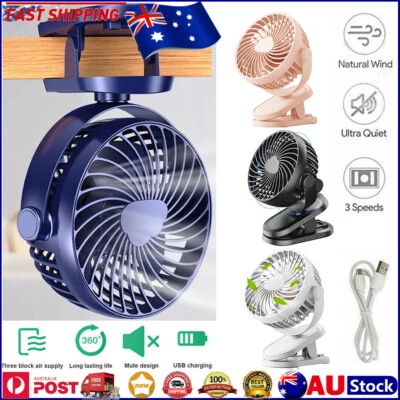 $7.09 • Buy 360° Portable Mini Fan Travel Rechargeable USB Clip On Desk Fan Pram Cot Car AU
