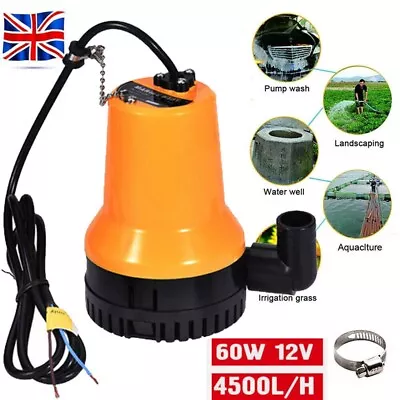 UK Submersible Water Pump 4500L/H DC 12V Clean Clear Dirty Pool Pond Flood Drain • £14.99