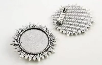 £3.50 • Buy 5 X Silver Toned Cabochon Brooch Pendant Setting  Fits Round  25mm CAMEO BEZEL