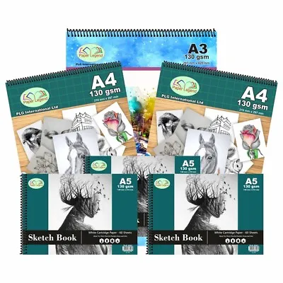 Set Of 6 - A3 A4 & A5 Spiral Sketch Pad 130gsm White Paper Drawing Artist Book • £17.09