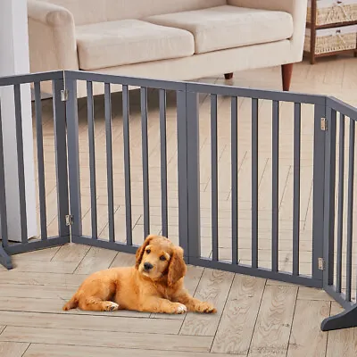 £55.95 • Buy Pet Safety Gate 4-Panel Playpen Wooden Fence Dog Cat PlayPen Barrier RoomDivider