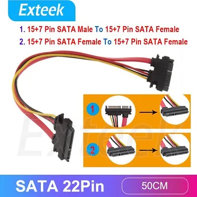 $5.45 • Buy SATA 22Pin 7P+15P SATA Data Power Combo Extension Cable Male To Female 50CM