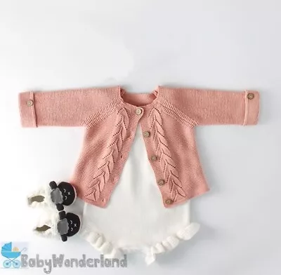 Baby Girls 2 Pieces Set Cotton Knit Cardigan + Jumpsuit Romper Clothes 0-2Years • $49.95