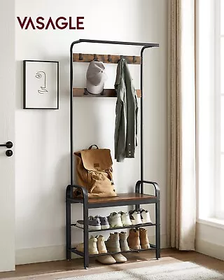 £49.99 • Buy Hall Tree Hat And Coat Stand Hallway Shoe Rack Bench With Shelves Hooks HSR40B