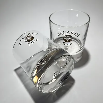 2 Bacardi Rum Promotional Glasses. Average Size. Thick Glass Trapped Bubble Base • $20