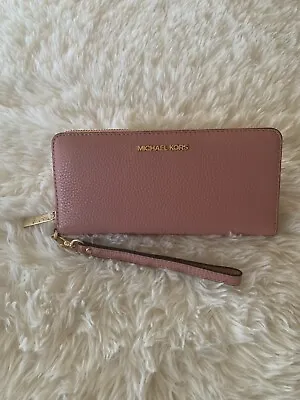 Michael Kors JST Large Travel Continental Leather Wallet/Wristlet - Sunset Rose • $78