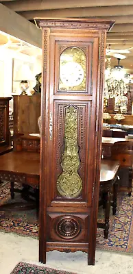 French Antique Oak Wood Britany Morbier Grandfather Clock Runs Perfect • $2750