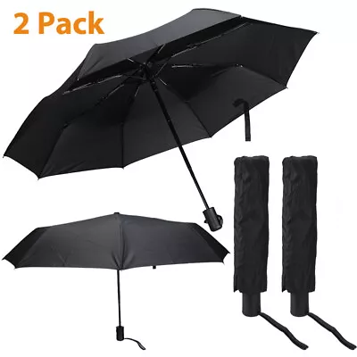 $26.49 • Buy 2PCS Black Windproof Strong Automatic Open&Close Folding Compact 8 Rib Umbrella