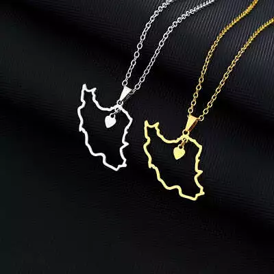 Iran Outline Heart Map Necklace Chain Pendant • $24.99