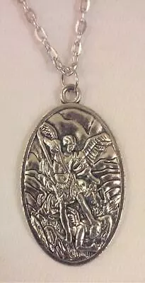 Handsome Etch Sculpted St. Michael Guardian Angel Protection Medal Necklace • $13.49