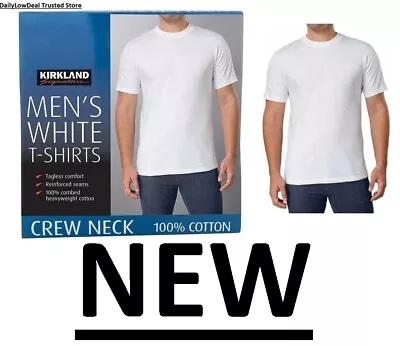 Kirkland Men's White 100% Cotton Crew Neck T-shirt FREE SHIPPING! 2 OR 6 PACK • $30.80