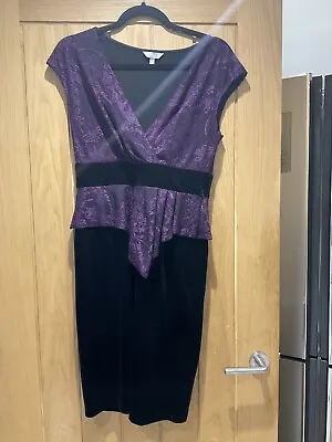 Per Una M&S 10 Purple Black Sleeveless V Neck Dress Velvet Lace Party Cruise • £9.99