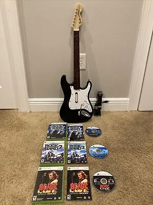 $165 • Buy Rock Band XBox 360 Wireless Bundle Fender Stratocaster Guitar AC/DC Live + More!