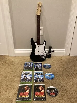 $165 • Buy Rock Band XBox 360 Wireless Bundle Fender Stratocaster Guitar AC/DC Live + More!