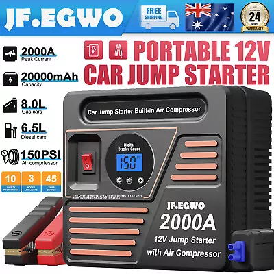 JFEGWO 150PSI Air Compressor 2000A Car Jump Starter Power Bank Battery Booster • $82.58