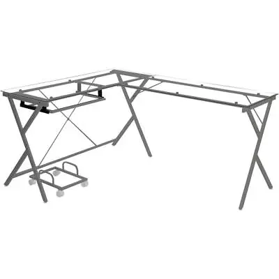 ACME Demas Glass Top Computer Desk With Computer Holder In Clear And Silver • $393.67