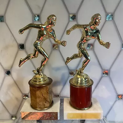 Lot Of 2 VTG Running Runners Trophy’s- 1 W/o Plaque-1 W/ Plaques- 7 1/2” 🏃🏆 • $9.45