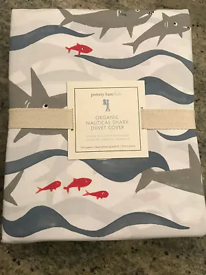 Pottery Barn Kids Organic Nautical Shark Full/Queen Duvet Cover NEW • £52.03