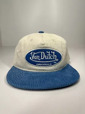 VON DUTCH Originals Cap Hat Corduroy Blue Beige Snapback Adjustable OSFM • $38.71