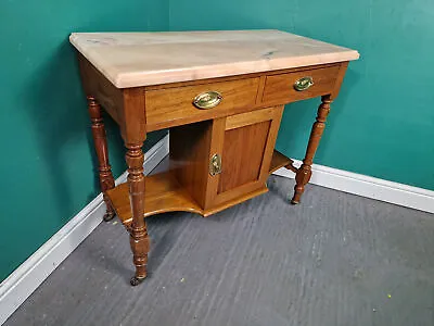 An Antique Early 20th Century Walnut & Pink Marble Washstand ~Delivery Available • £185