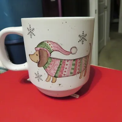 Peppermint & Pine Mug Dachshund Christmas Snowflakes Sweater Pink Pastel NEW • $24.99