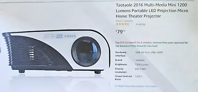 Taotaole Multi-Media Mini 1200 Lumens Portable LED Projection Home Theater NIBox • $45