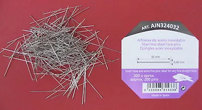 32mm X 0.40mm 200 Pins STAINLESS STEEL LACE/BRIDAL/SATIN/WEDDING PINS • £4