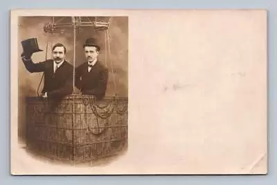 Mustache Men In Fake Hot Air Balloon RPPC Antique PARIS Studio Photo ~1900s • $12.99