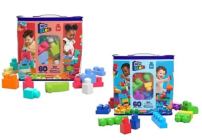 Baby Mega Blocks Toy Big Building Bag Buildable Blocks 60pcs 12m+ • $31.82